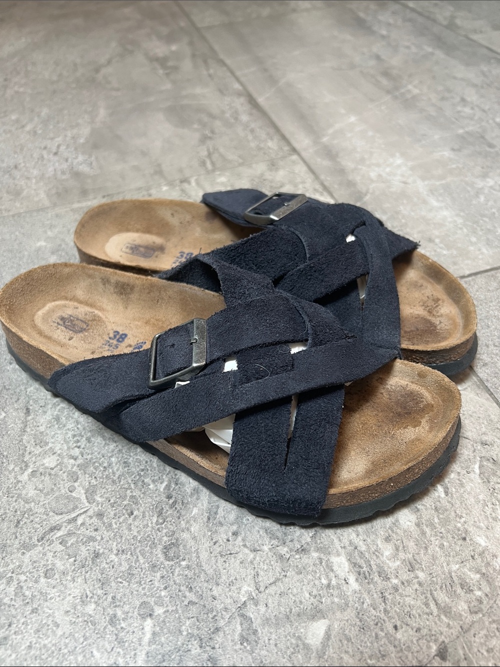 Birkenstock Lugano Black Suede Buckle Sandals